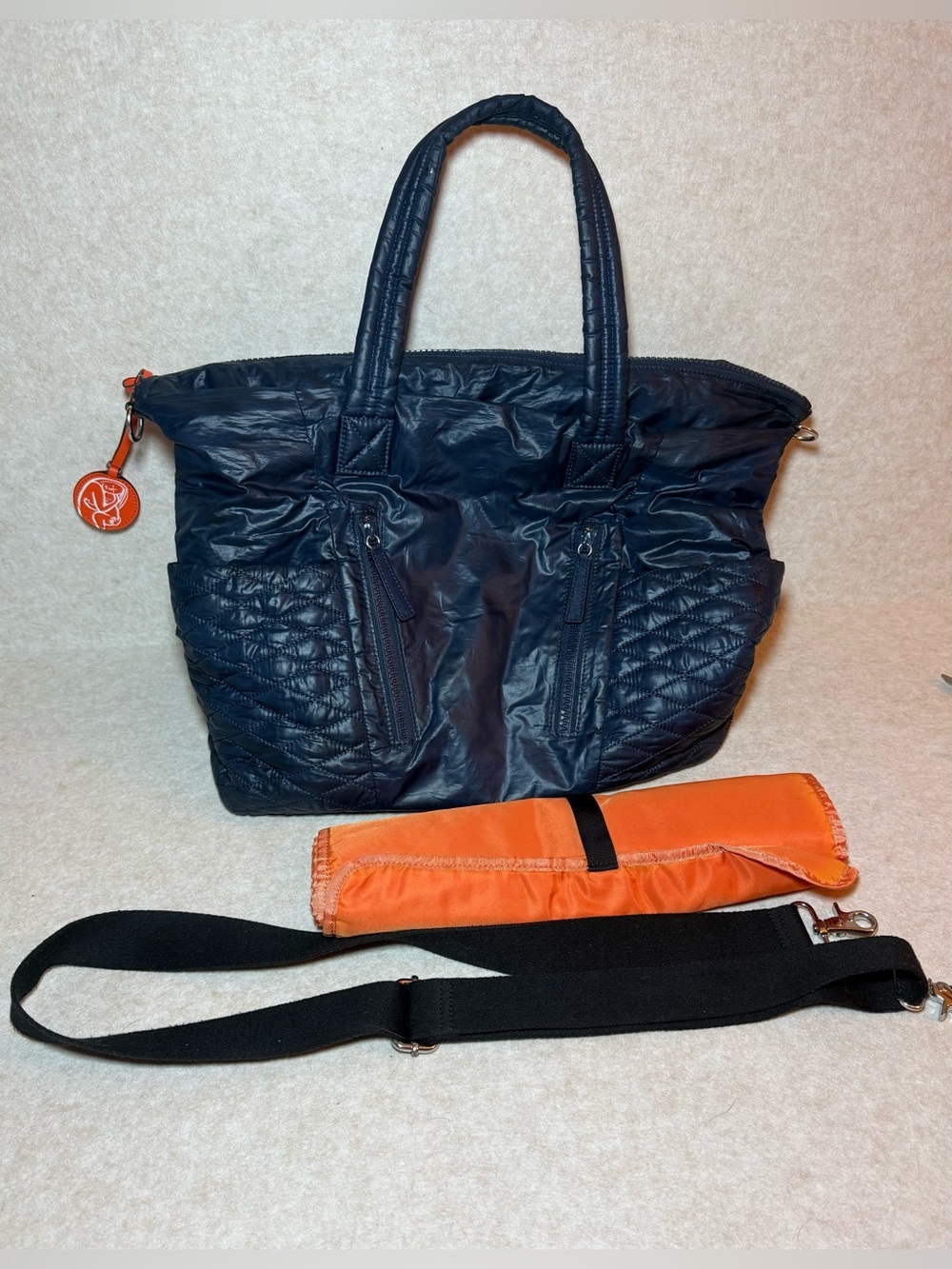 Rebecca Minkoff Yoko Blue Leather Quilted Diaper Bag Shoulder Straps